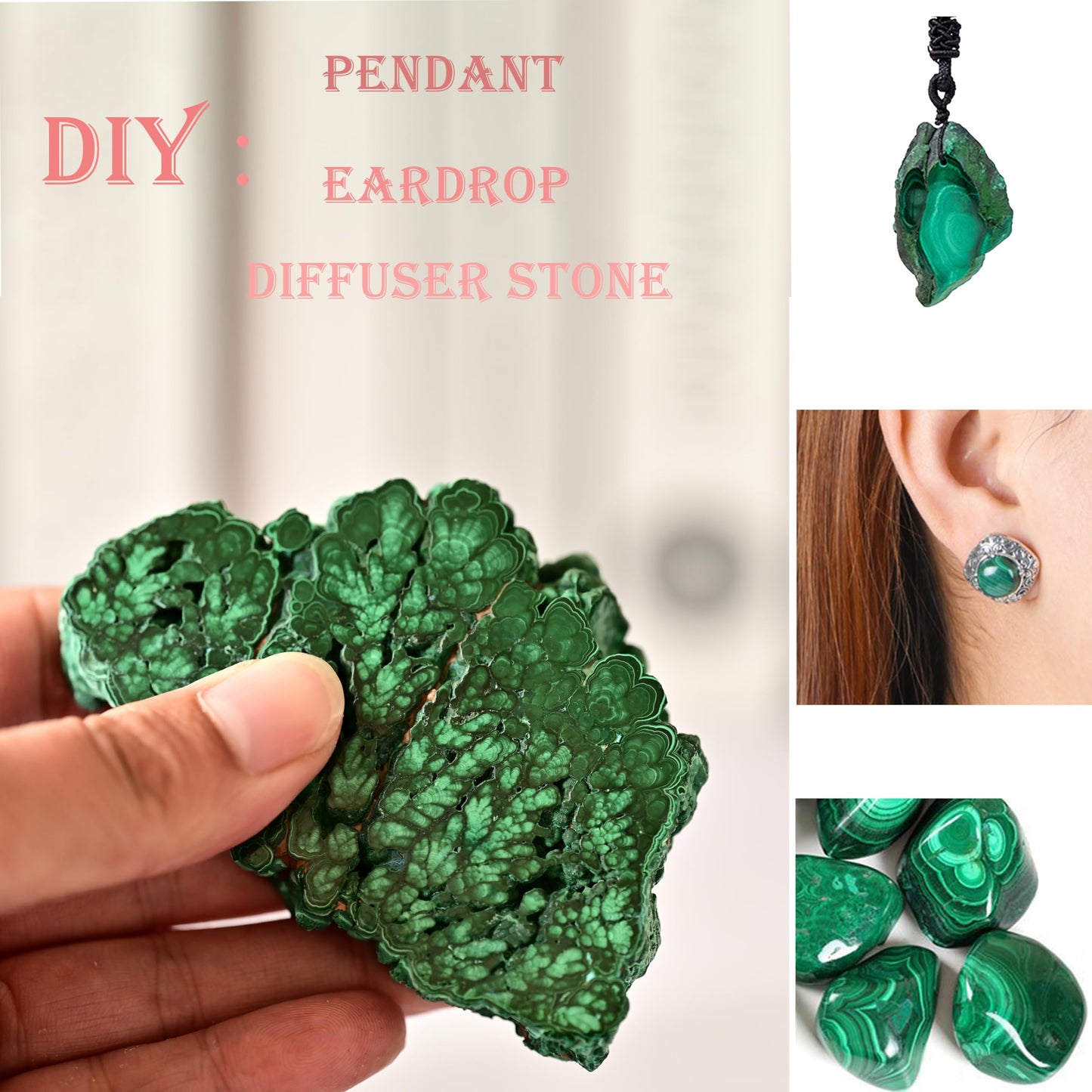 DZJXBZhu Natural Malachite Polished Slice Large Crystal raw Stone Polished Slice 5.3-7.03Oz Healing Crystal eliminates Negative Energy Home Decoration