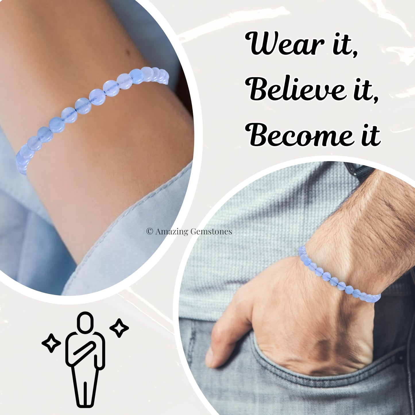 Amazing Gemstone Aquamarine Bracelet for Women Men's Gifts - Protection Healing Crystal Bracelet - 6mm Gemstone Beaded Adjustable Bracelet Pulseras Para Hombres Mujer Stocking Stuffers