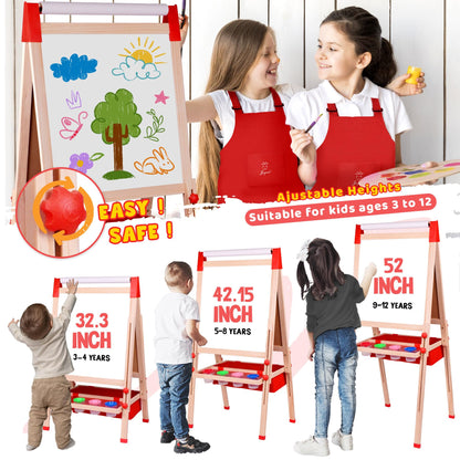Joyooss Art Easel for Kids Easel for Toddlers,Adjustable Standing Double Sided Toddler Easels Kid Art Chalkboard with Paper Roll & Whiteboard,Easel for Kids Age 4-8 9-12