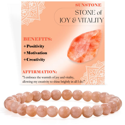 Bivei Sunstone - Joy & Vitality - 6mm Beaded Bracelets for Women Handmade Semi Precious Natural Stone Stretch Elastic Jewelry for Women Yoga Protection Gifts