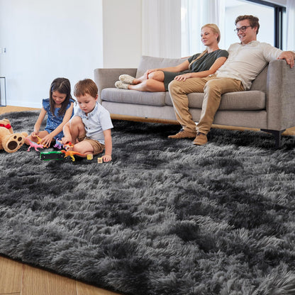 PAGISOFE Abstract Shaggy Area Rug 4' x 6' Plush Furry Rugs for Living Room, Tie-Dyed Dark Grey Soft Fluffy Rugs for Bedroom Grils Boys, Fuzzy Rug for Nursery, Dorm. Shag Carpet for Kids Room Decor