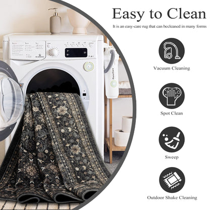 Ruaruarug Area Rug Non Slip Machine Washable Ultra Soft Living Room/Bedroom/Kitchen/Outdoor/Classroom Black Grey, 2'×3'