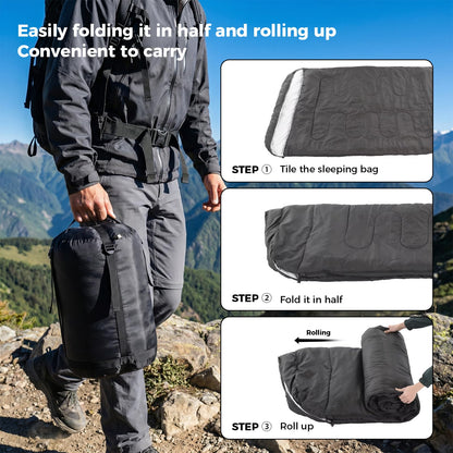 OLIXIS Double Sleeping Bag for Adults with Pillow, Lightweight Portable Large Sleeping Bag for 2 Person, Cold Weather & Warm Sleep Bag for 3 Seasons Backpacking, Camping, Hiking, Outdoor Adventure