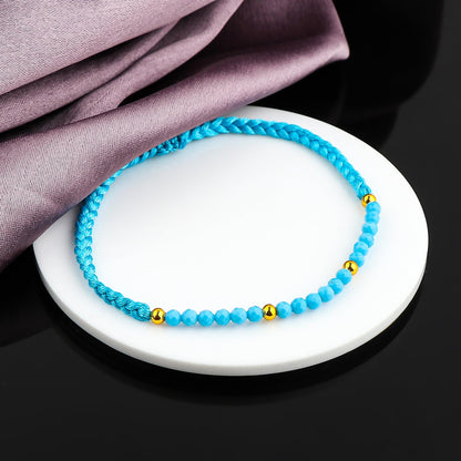 GEMSYMPHONY Turquoise Gemstone Beads Braided Bracelet – 3.5mm Natural Stone Beads, Handmade Adjustable Braided Rope Bracelet, Healing Crystal Jewelry for Men & Women, Unisex Boho Gift (Turquoise)