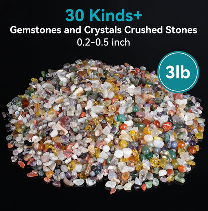 Rahato 800Pcs+ (3lb) Gemstones and Crystals Set, 30 Kinds+ Crystals Bulk and Minerals Science Kit, Crystals and Healing Stones for Kids, Rocks for Tumbling, Crushed Stones