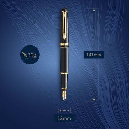 Waterman Expert Fountain Pen, Gloss Black with 23k Gold Trim, Medium Nib, Luxury Pen in Gift Box, Fountain Pen for Writing