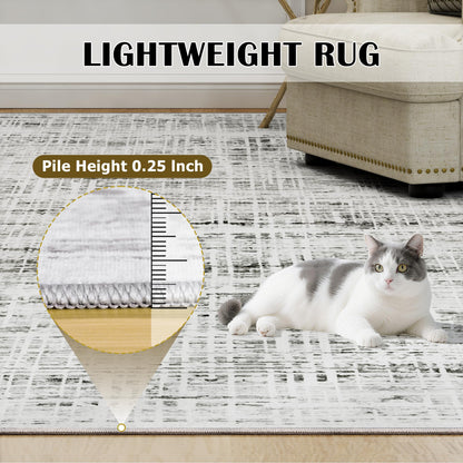 8x10 Area Rugs Washable Rug: Anti-Skid Abstract Modern Living Room Rug Soft Thin Carpets Indoor Floor Non-Shedding Carpet for Bedroom Dining Farmhouse Nursery Home Office (White Gray, 8'x10')