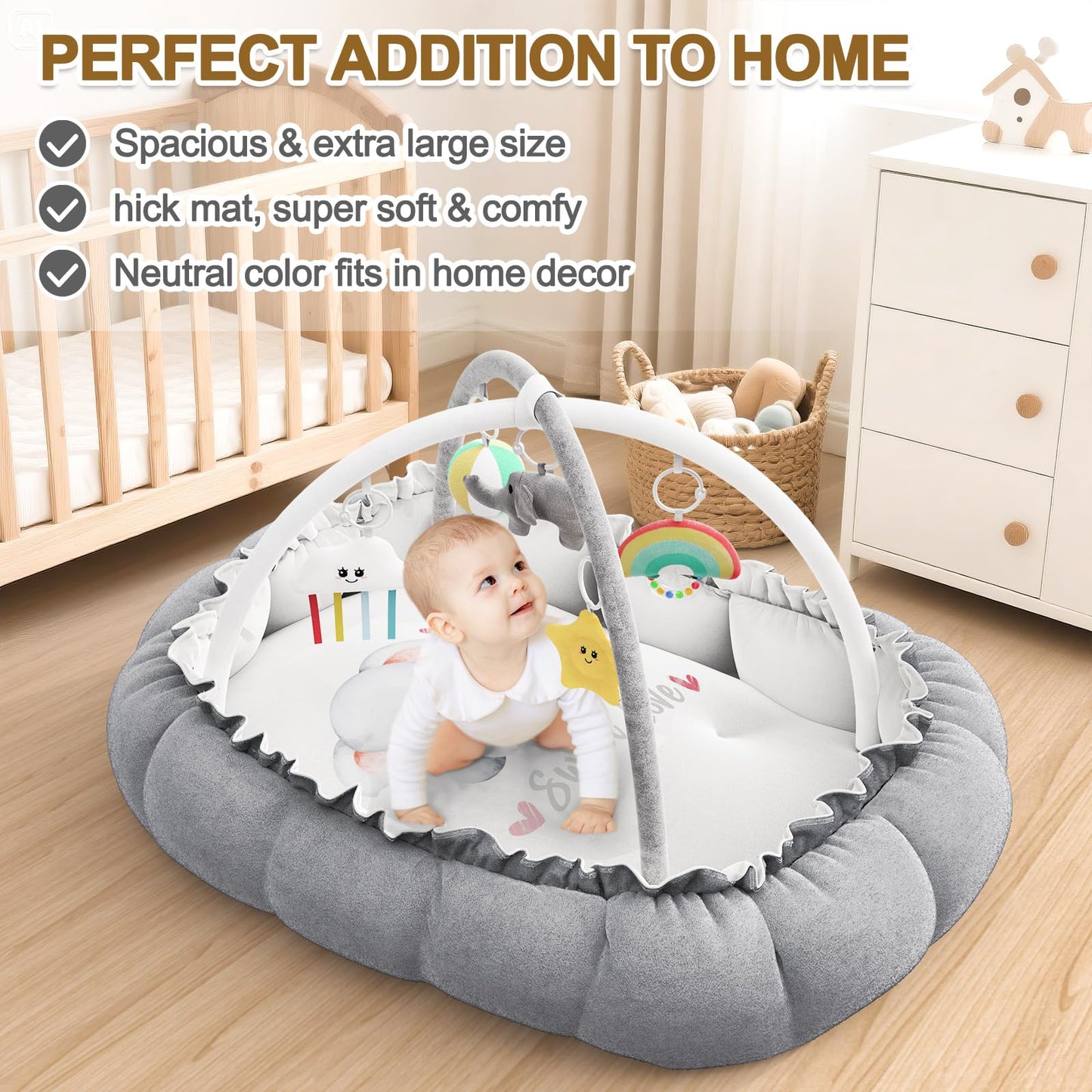 OCATO Baby Play Mat Gym: Baby Play Gym Mat Thick Large Baby Activity Center from Baby to Toddler Skills Development Baby Essentials Baby Shower Gifts Boy Girl for Babies 0-6-12 Months