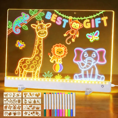 Led Drawing Board for Kids, 16.5IN Light Up Writing Tablet, Doodle Glow Dry Erase Drawing Pad with 11 Light Effects, Birthday Kindergarten Graduation Gifts for Kids Girls Teens, Stencils & 12 Markers