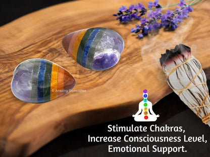 Amazing Gemstone Chakra Crystal Heart Palm Stone - Pocket Massage Worry Stone for Natural Body Chakra Balancing, Reiki Healing and Crystal Grid