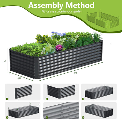 Ayen Guard 8x2x2FT Galvanized Raised Garden Bed,Galvanized Planter Boxes Outdoor, Large Metal Raised Garden Beds for Vegetables-Grey