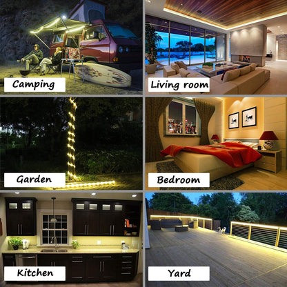 LED Rope Lights, 16ft Warm White Strip Lights, Connectable and Flexible Tape Lights with Fuse Holder, Clear Thick PVC Jacket and High Brightness Advanced LEDs, Waterproof for Indoor Outdoor Use
