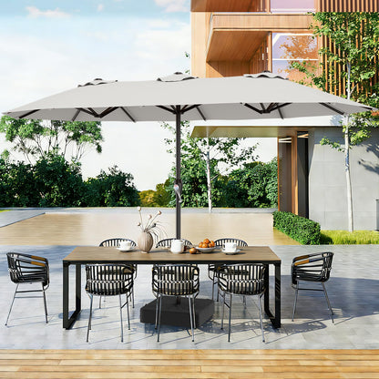 AreShark 15FT Outdoor Patio Umbrella with Crank, Large Rectangular Market Umbrella, Double-Sided Outdoor Umbrellas with Cross Base & Sandbag for Porch, Lawn, Pool, Backyard, Light Gray