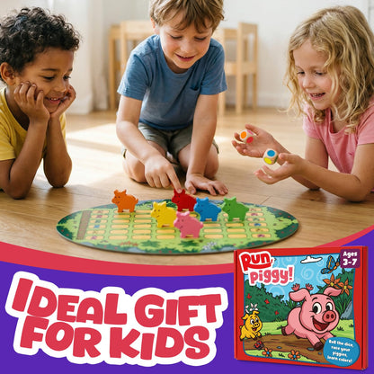 SkilLify Run Piggy Cooperative Board Game, Adorable Family Dice Game for Kids Ages 3-7, Color Matching Board Game, Preschool Learning Toy, 2-6 Players