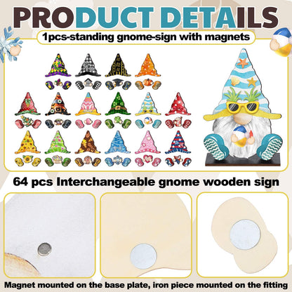 Blulu 34 Pcs Interchangeable Wooden Gnome Decor Summer 4th of July Patriotic Gnomes Welcome Sign Holiday Seasonal Tiered Tray Decor with Magnet Pieces for Gifts Decorations (Vivid)