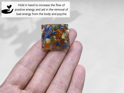 Amazing Gemstone 7 Chakra Orgone Pyramid - 30mm Small Orgonite Pyramids with Crystals and Healing Stones - Authentic Organite Gifts