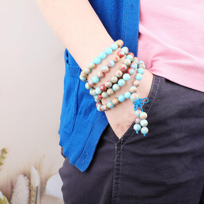 AD Beads 8mm 108 Prayer Mala Agalmatolite Elastic Bracelet - Peace and Tranquility - Handmade Yoga Meditation Healing Power Energy Gifts for Unisex Adult.
