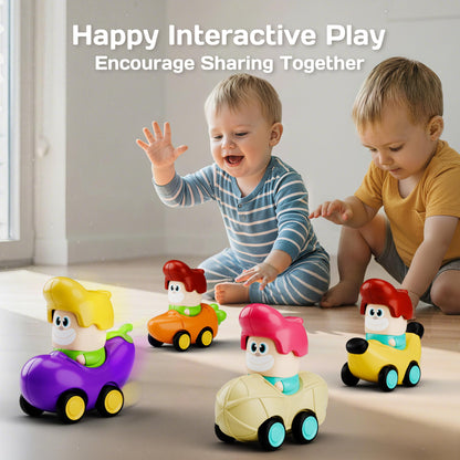 iPlay, iLearn Press to Go Car Toys for Toddlers 1-3, Baby Fruit Racing Cars, Infant Play Vehicle Set, Baby Push Go Friction Car Toys for 18 24 Month, 1st Birthday Gifts for 1-2 Year Old Boys Girls Kid