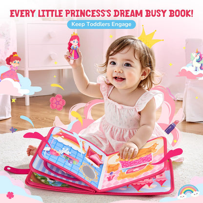 JoyCat Travel Toys for Toddlers 1-3, Princess Busy Book – Busy Book for 1 Year Old, Dress-Up, Unicorn & Castle Play –Quiet Toy Fine Motor Skills, Easter Basket Stuffers Gifts for Kids Girl