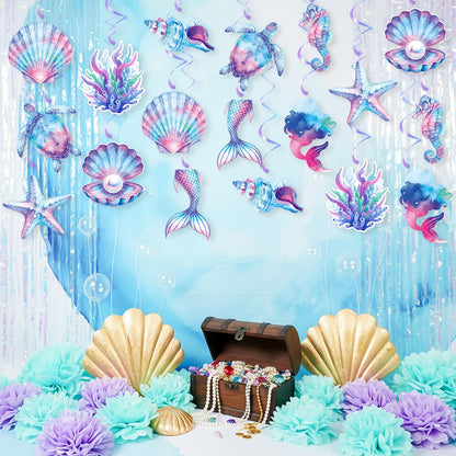 Mermaid Hanging Swirls, 36Pcs Mermaid Ceiling Streamers Sea Creature Hanging Decorations for Ocean Mermaids Theme Party Supplies