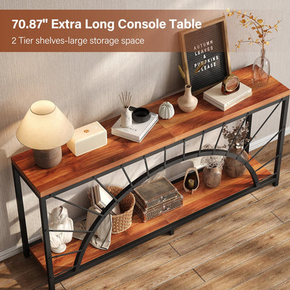 70.9 Inch Console Table, Extra Long Industrial Sofa Tables, 2-Tier Behind Couch Table, Foyer Tables for Entryway, Hallway, Living Room, Unique Design