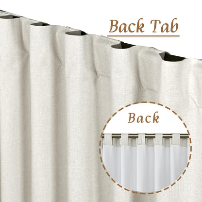 LAMIT 100% Blackout Natural Polyester Curtains, 63 Inches Linen Textured Thermal Bedroom Curtains Back Tab and Rod Pocket Neutral Panels with White Liner for Farmhouse, 2 Panels, 52 x 63 Inch, Ivory