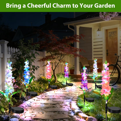 4 Pack Color Changing Solar Lights Outdoor Waterproof, Solar Delphinium Flower Stake Lights Auto ON/Off Solar Garden Lights for Spring Lawn Pathway Landscape Birthday Gifts for Mom Women Grandma
