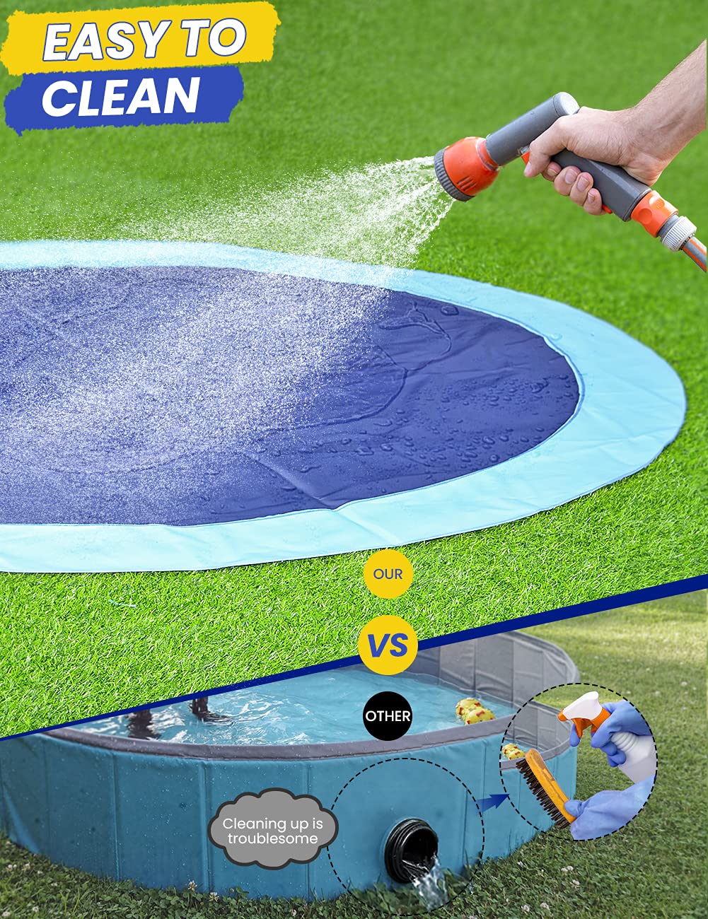 PETOCAT Splash Pad Non-Slip Dogs Cool Sprinkler Pool Extra Large Splash Pads for Kids Dog Baby Wading Pool Summer Outdoor Play Water Fun Toy Gift Easy to Use/Clean 87 inch