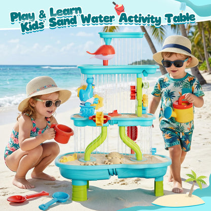 Eterfun 4 -Tier Kids Sand and Water Table for Toddlers - Outdoor Water Sand Play Table Toys for Boys Girls, Summer Splash Activity Sensory Table Party Birthday Gift for Kids 3-5 6-12