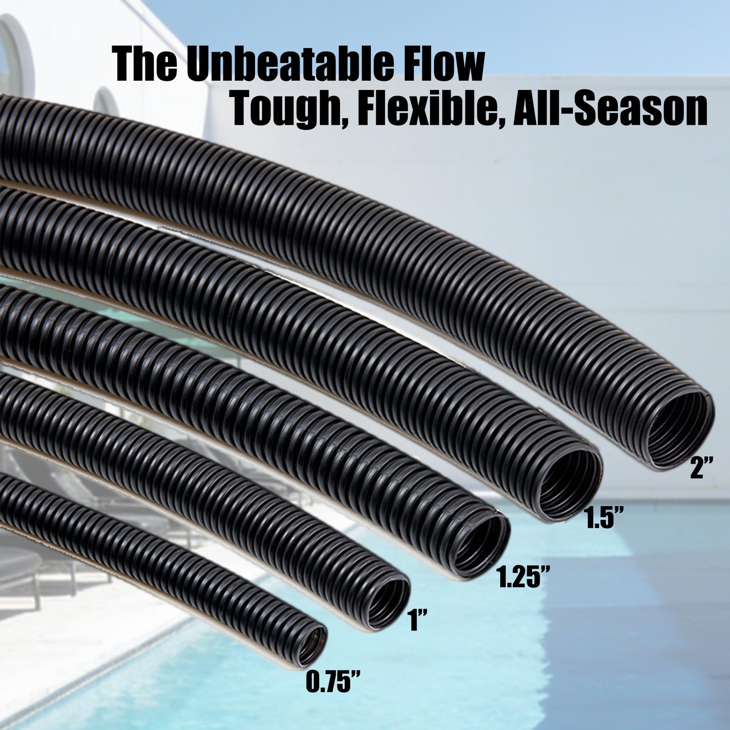 MPOBSP Corrugated Pond Tubing - Flexible, Kinkproof, Reinforced PVC Hose for Water Gardens, Pumps, Waterfalls & Aquaculture (20 Feet Black, 1-1/4 Inch)