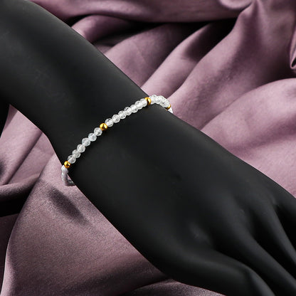 GEMSYMPHONY White Topaz Gemstone Beads Braided Bracelet – 3.5mm Natural Stone Beads, Handmade Adjustable Braided Rope Bracelet, Healing Crystal Jewelry for Men & Women, Unisex Boho Gift (White Topaz)