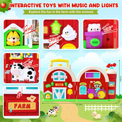 Montessori Farm Busy Board, Motor Skills Developmental Toys for 1 2 Year Old Boy Girl Gifts, Early Educational Toy for Toddlers 1-3, Christmas Birthday Gift for 12-18 Months, Sensory Board Toy for 1+