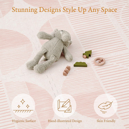 PopsyKosy Premium Baby Floor Play Mat - Thick & Cushioned 0.5 inch Playroom Foam Mat, Non-Toxic Odorless - 6 Tiles - Spacious 6x4 ft. - Stylish & Large, Waterproof for Kids & Toddlers - Cream Pink