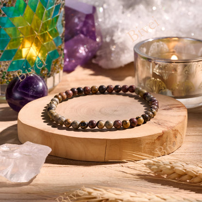 Bivei Dendritic Jasper-Grounded Growth-4mm Beaded Bracelets for Women Handmade Semi Precious Natural Stone Stretch Elastic Jewelry Yoga Protection Gifts