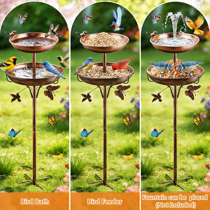 2 in 1 Bird Bath for Outside, 42 Inch Tall Free Standing Birdbaths Outdoor, Metal Bird Feeder Bowls for Garden Lawn Decor, Antique Bronze