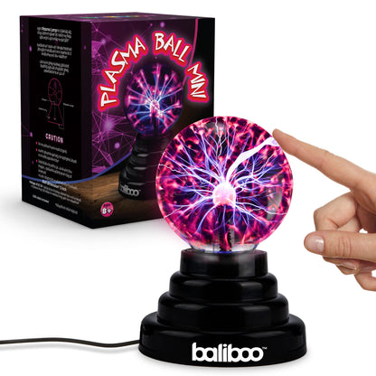 BALIBOO 3" Mini Plasma Ball Light – Touch Activated Lightning Globe – USB and Battery Powered Plasma Globe Lamp – Interactive Science Static Electricity Ball