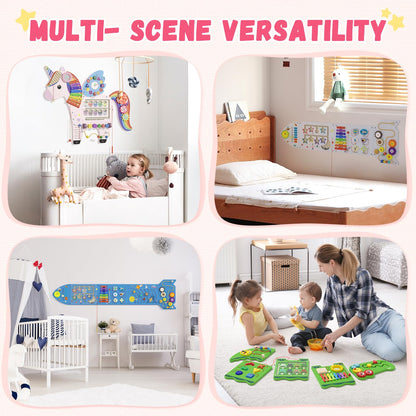 Spacocld Unicorn Activity Wall Busy Board Panels - Sensory Wall Panel for Kids, Montessori Toddler Wall Activity Board, Wall Toys for Toddlers 3, Activity Cube, Perfect for Toddler Playroom, Pink