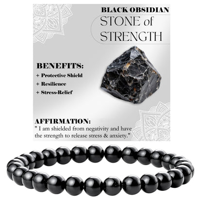 Bivei Black Obsidian - Strength - 6mm Beaded Bracelets for Women Handmade Semi Precious Natural Stone Stretch Elastic Jewelry for Women Yoga Protection Gifts Small