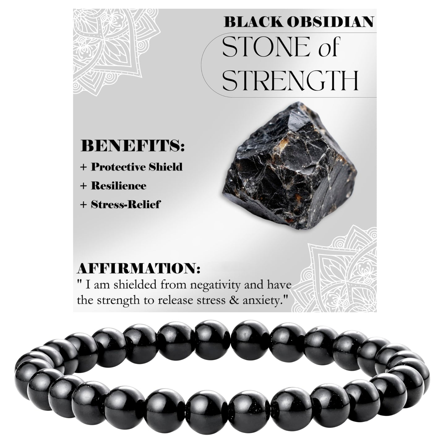 Bivei Black Obsidian - Strength - 6mm Beaded Bracelets for Women Handmade Semi Precious Natural Stone Stretch Elastic Jewelry for Women Yoga Protection Gifts