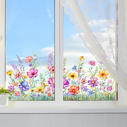 2 Sheets Wildflower Static Window Clings Colorful Spring Summer Floral Window Stickers Double-Sided Anti-Collision Glass Door Mirror Decals