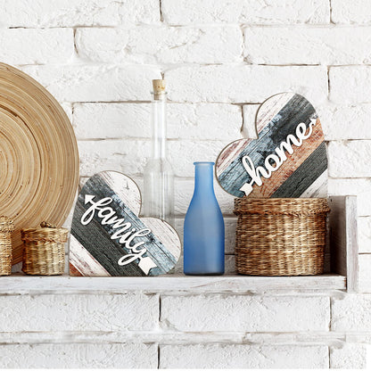 Jetec 2 Pcs Rustic Wooden Heart Table Decor, Daisy Farmhouse Home Decor, Bless This Home & Be Kind Sign for Living Room, Dining Room, Shelf & Mantel, Ideal Housewarming & Birthday Gift(Simple Style)