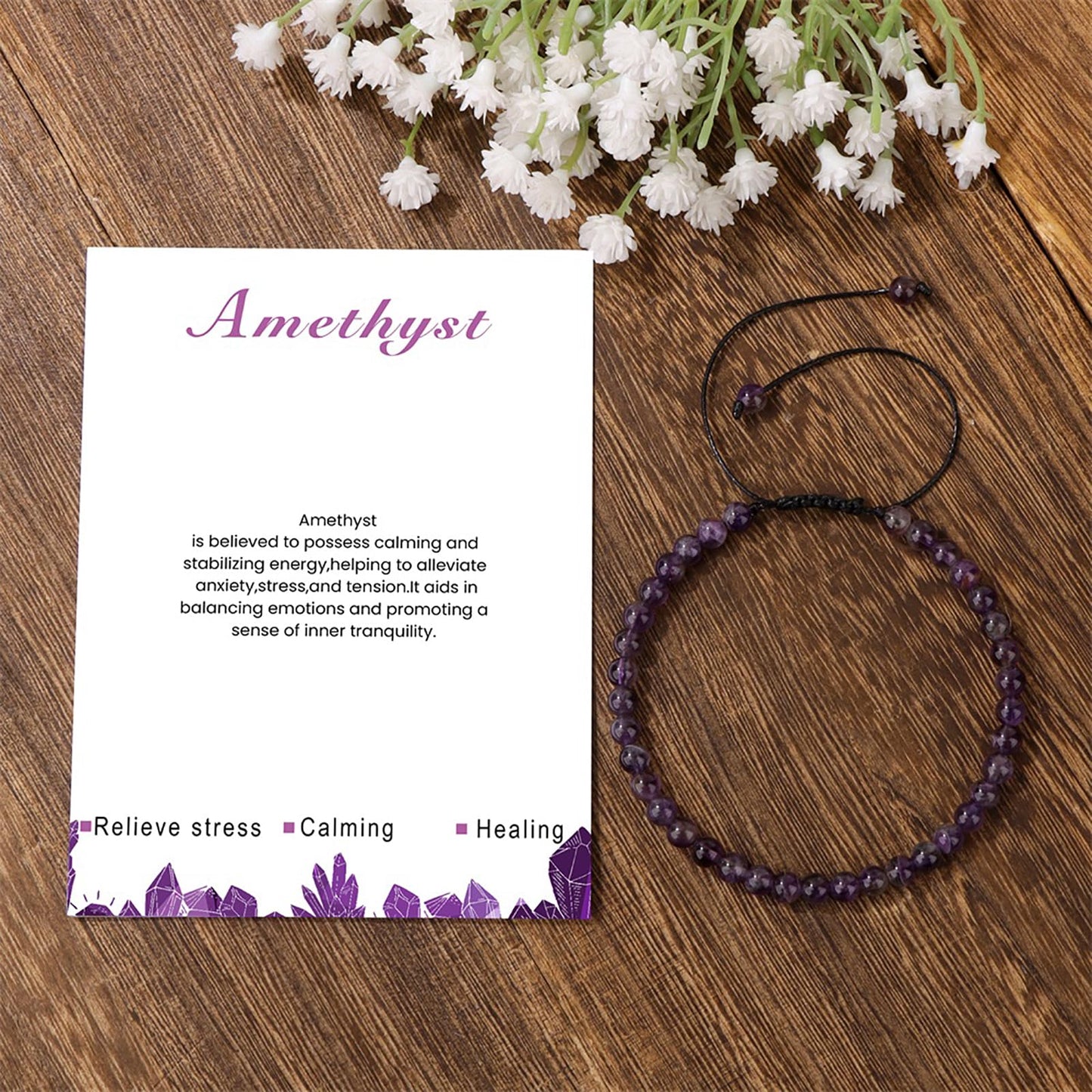 Lit Wall Amethyst Bracelet for Women 4mm Adjustable Amethyst Crystal Bracelet Purple Beaded Bracelet Healing Bracelets Spiritual Natural Stone Bracelets Crystal Jewelry for Women