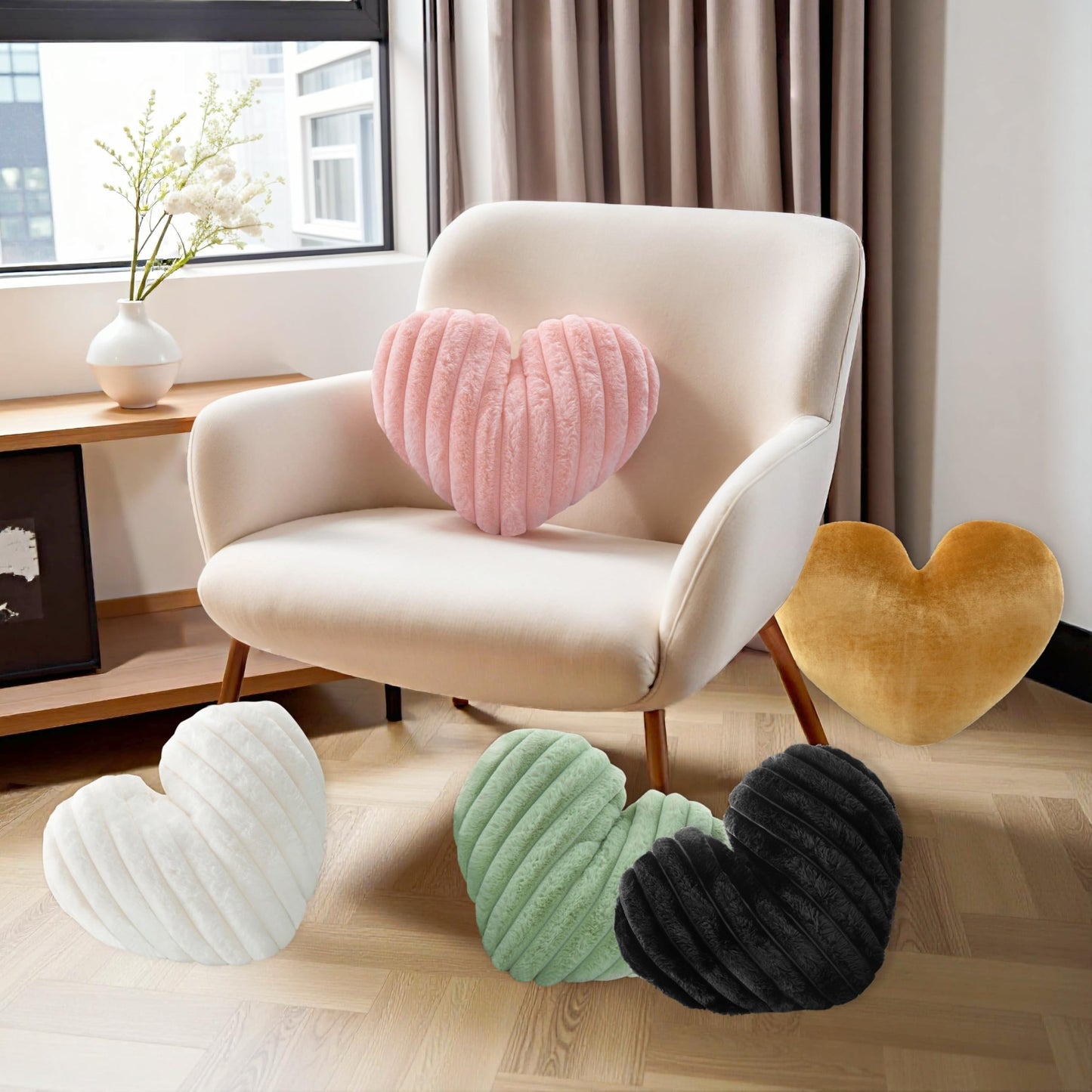 16 Inch Sage Green Heart Pillow Cute Decorative Throw Pillows, Heart Shaped Soft Fluffy Faux Fur Pillows Cushions for Couch Chair Bed Bedroom Room Home Decor Aesthetic (1, Green, Medium-16"x13")