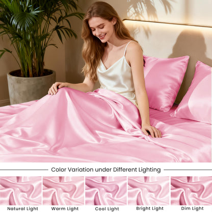 Love's cabin Satin Queen Sheets Set - 4 Piece Pink Silky Bed Sheets Set with Deep Pocket, Luxury Silk Feel Satin Queen Size Sheet Set (1 Flat Sheet, 1 Fitted Sheet, 2 Pillow Cases)