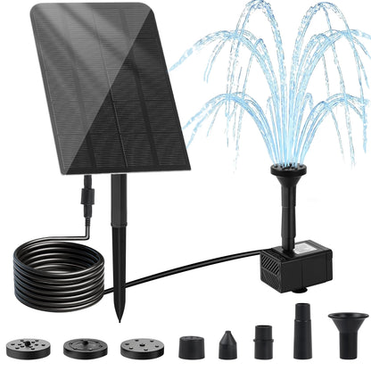 Yeomi Solar Water Fountain for Bird Bath, 2.5W 5V Solar Powered Water Pump with Separated Solar Panel, Outdoor Solar Fountain for Small Pond, Garden Water Feature Decoration with 5 Spray Nozzles