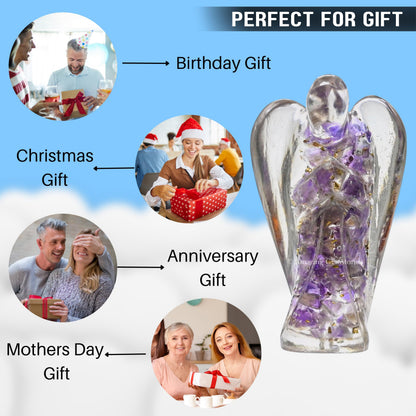 Amazing Gemstone Amethyst Guardian Angel Figurine Pocket Crystal Angel for Protection - Orgone Guardian Angel with Orgonite Layer and Natural Crystal for Healing Gift (2 Inch, Organite)
