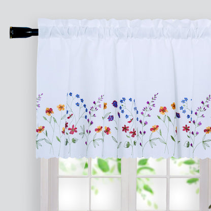 Siykkay PKT Floral Embroidery Curtain Valance, White Elegant Decorative Flowers Window Valances,Valances for Windows Living Room,Rod Pocket W52XL18 inch (Flowers)
