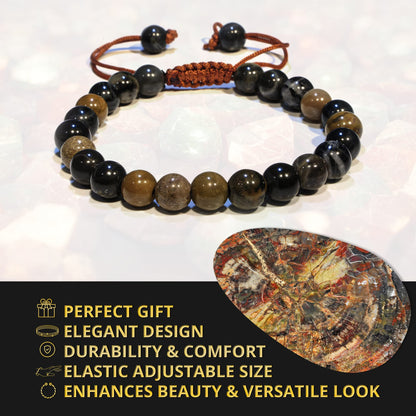 ANAYA AGATE Healing Crystal Bracelet – Chic Gemstone Bracelet for Men and Women – 8mm Round Bead Bracelets for Spiritual Healing, Protection, Positive Energy - Petrified Wood