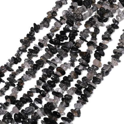 30in Black Rutilated Quartz Natural Chip Stone Beads 5-8mm About 230pcs, Irregular Drilled Transparent Black Bead for Bracelets Jewelry Making Supplies for Adults, DIY Crafts.