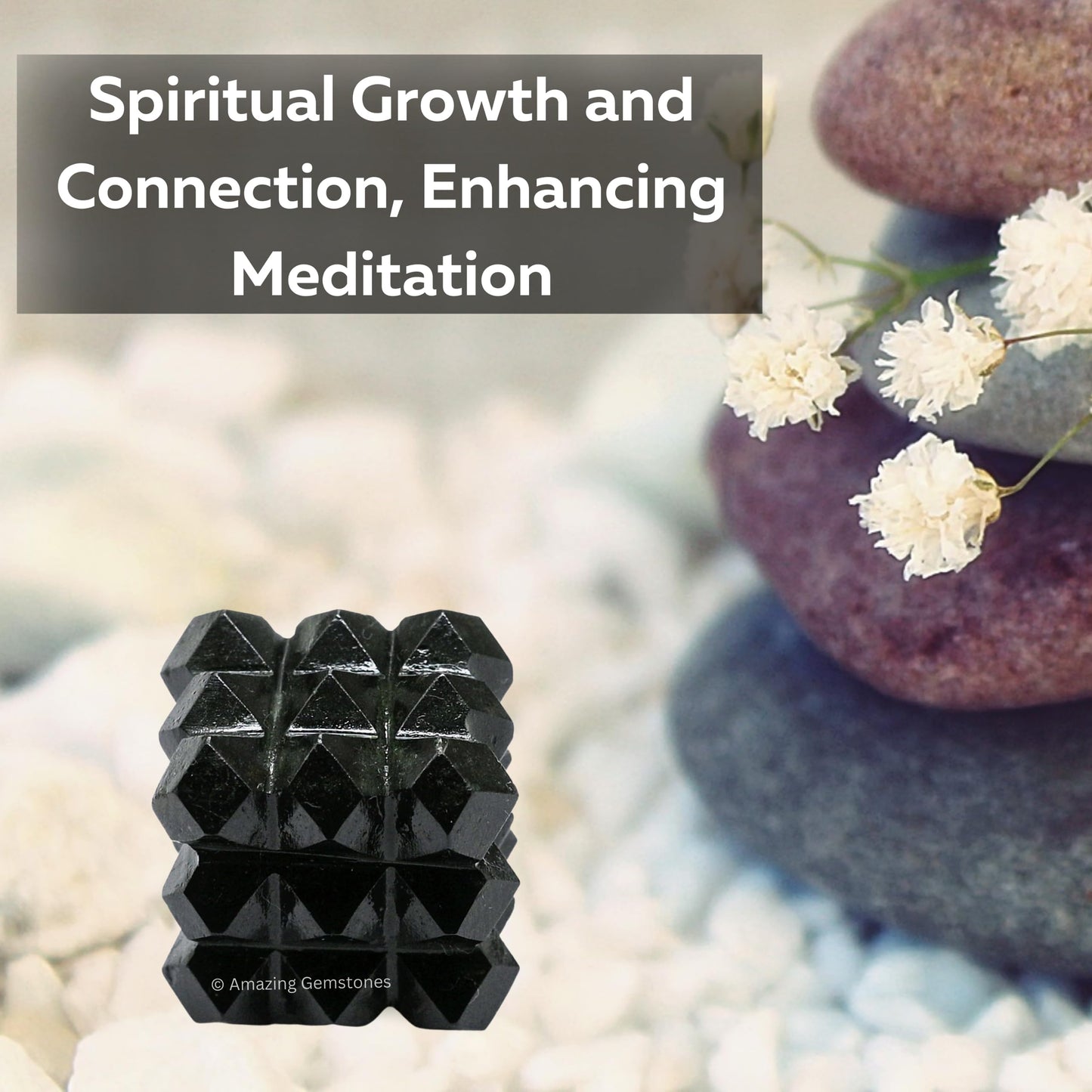 Amazing Gemstone Black Tourmaline Crystal Cube with 54 Pyramid - 1" Mini Lemurian Pyramid Cube Figurine of Natural Stone Pyramid for Meditation, Reiki, Chakra Balancing Vastu Pooja and Crystal Grids